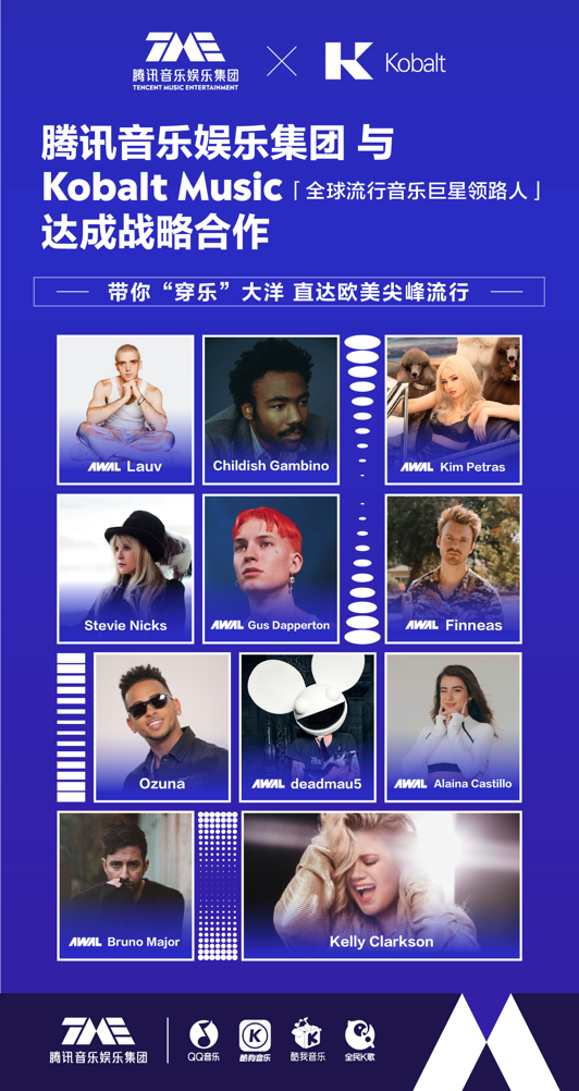 腾讯音乐娱乐集团强强联合世界先锋唱片公司Kobalt Music 推动全球音乐产业实现共赢